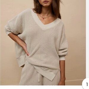 American Eagle oversized v-neck sweater in cream